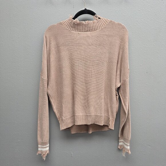 CBRAND Sweater Womens Large Tan Distressed Surplice V Neck Long Sleeve Pullover - Picture 5 of 10